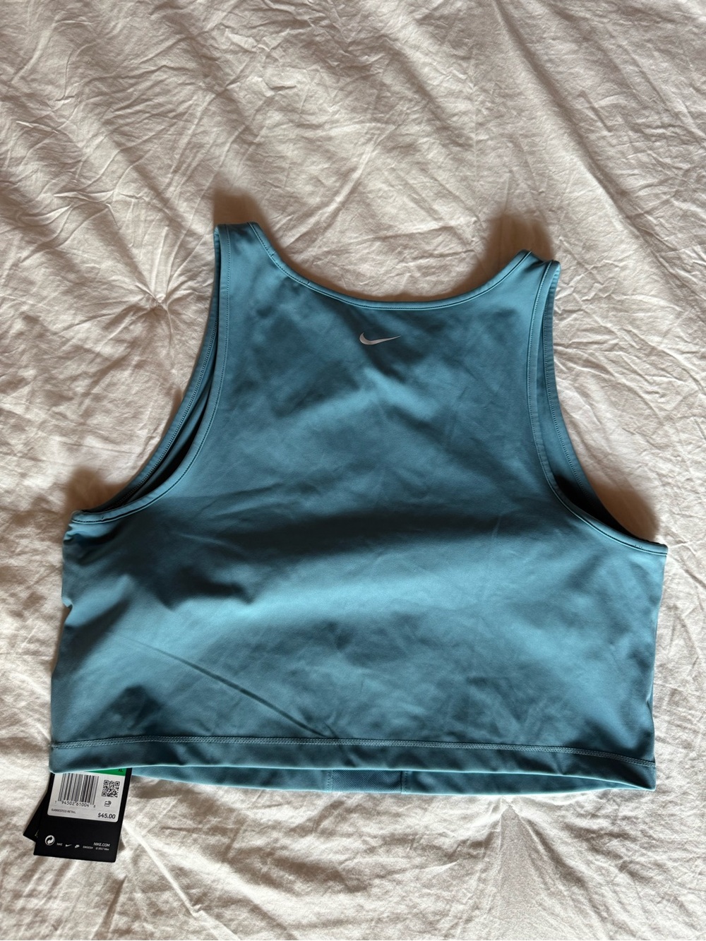 Nike Blue-Green Cropped Athletic Tank with White Swoosh